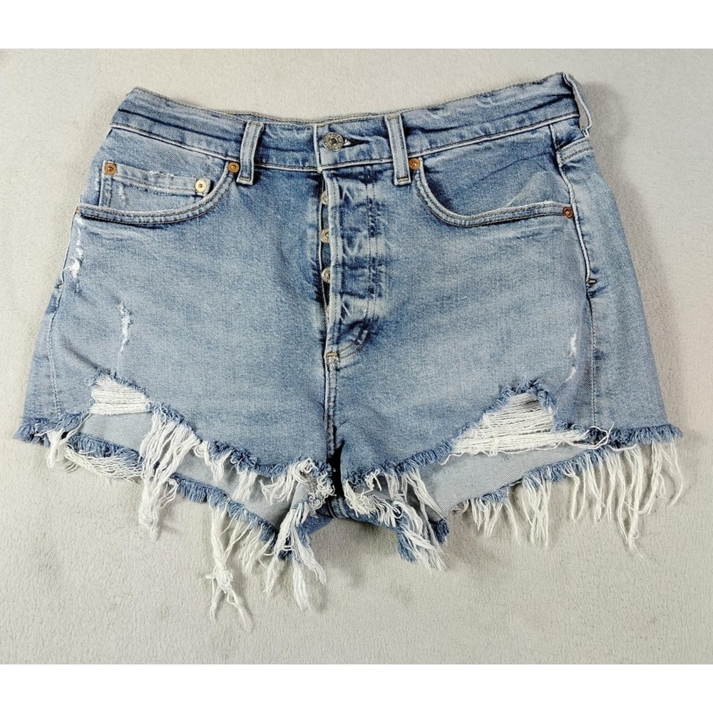Citizens Of Humanity Annabelle Shorts Womens 26 Blue Distressed High Rise Cutoff